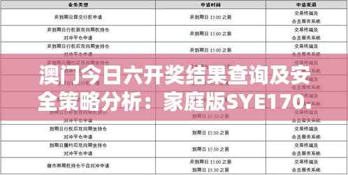 澳门今日六开奖结果查询及安全策略分析:家庭版SYE170.27解析