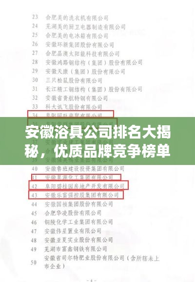 安徽浴具公司排名大揭秘,优质品牌竞争榜单揭晓!